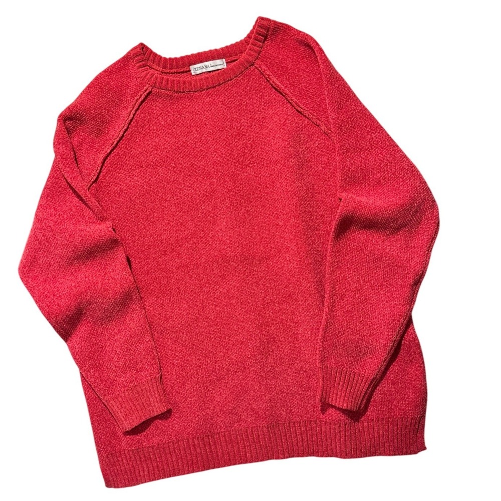 Zenana Sweater Women Large Red Chenille Pullover Cozy Holiday Comfy Soft